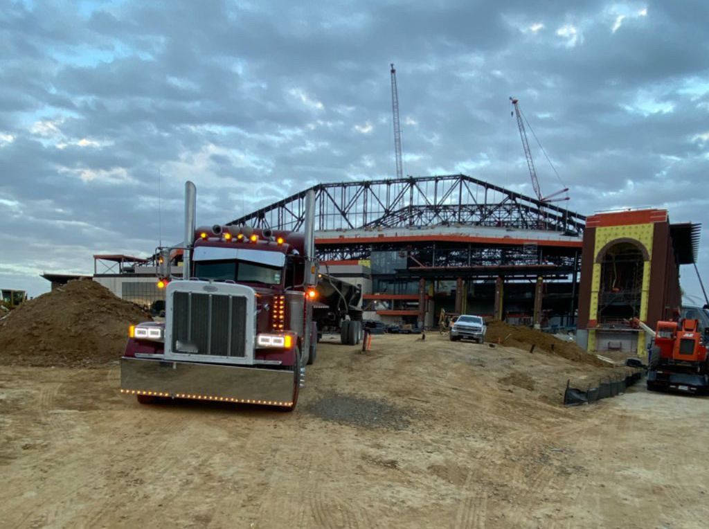 End dump at a stadium construction site