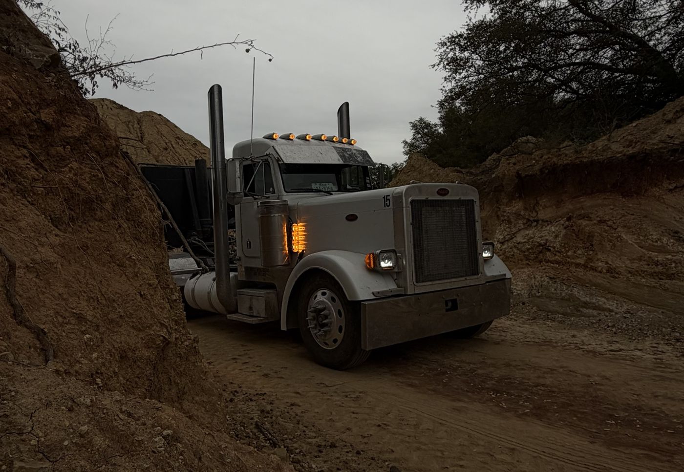 Peterbilt end dump at a dirt pit